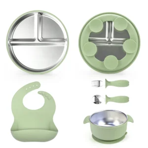 Wholesale Baby Silicone Stainless Steel Feeding Tableware Set