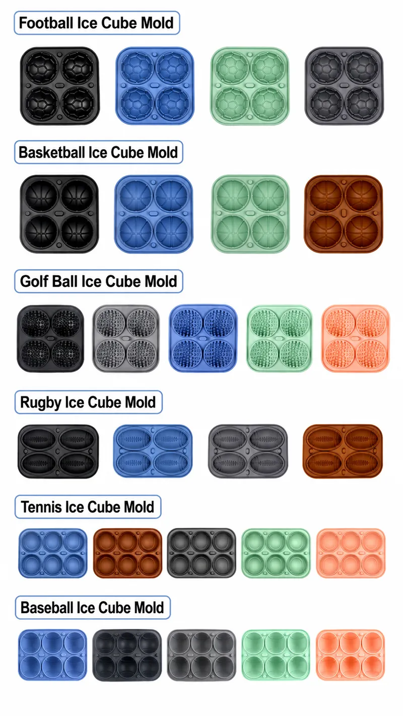 Sports ball silicone ice mold collection with multiple styles and colors
